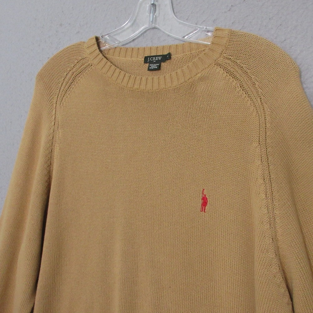 Vintage J Crew Sweater Men Camel Color Oarsman Logo Cotton Preppy Knit Preppy